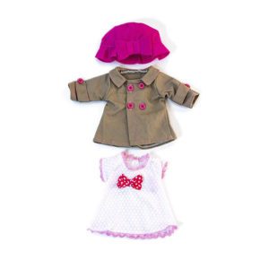 Miniland pop set kleertjes jurk jas en hoed 32 cm