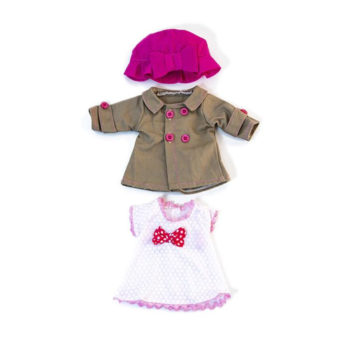 Miniland pop set kleertjes jurk jas en hoed 32 cm
