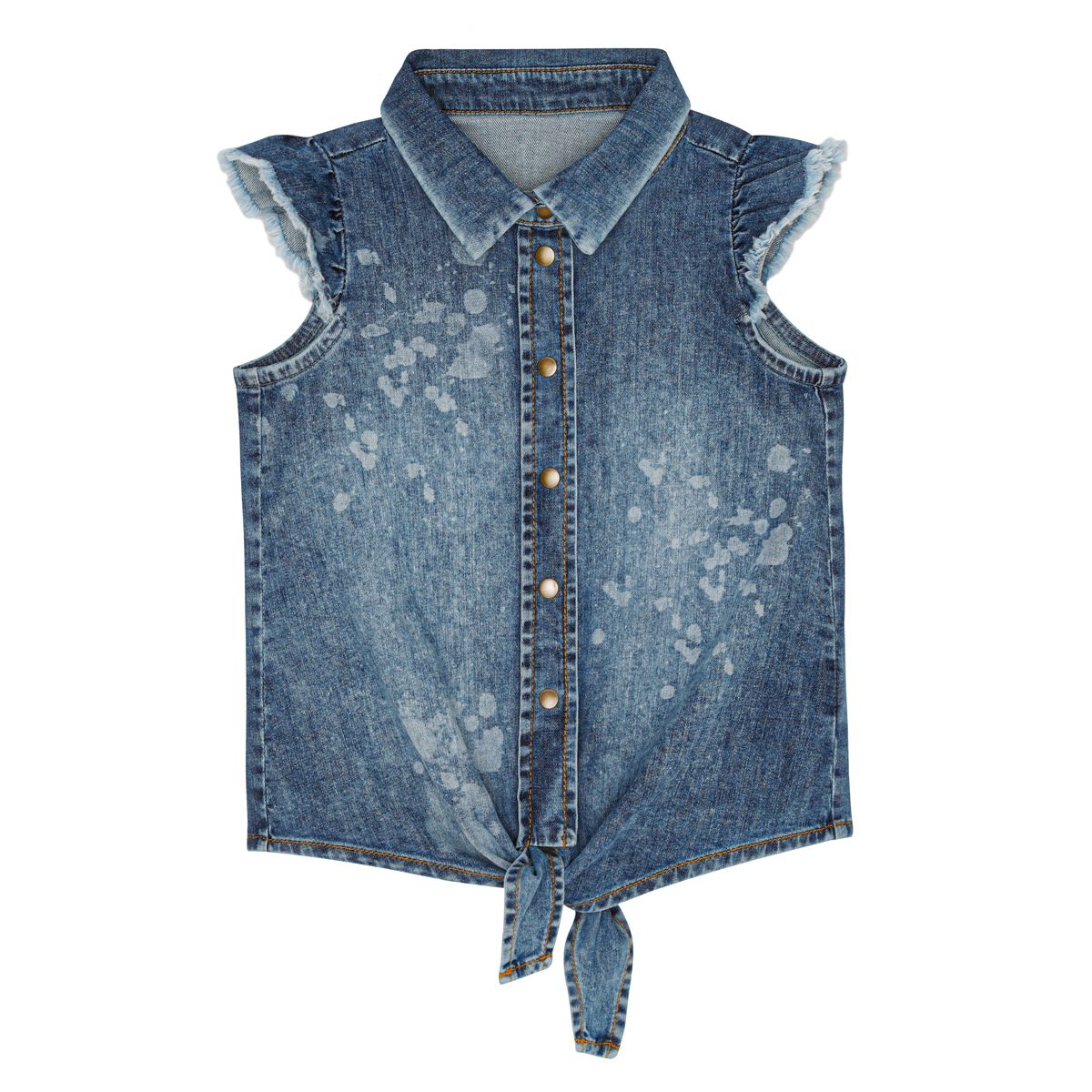 Little Hedonist mouwloze blouse Jenny Denim Bleached Stains